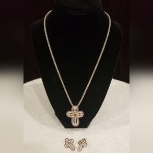 Southwestern Or Native American Indian Inspired Cross Necklace And Earring Set
